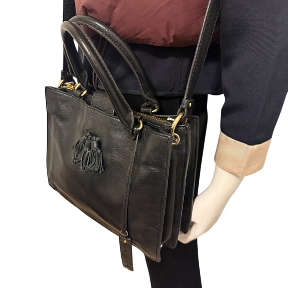 black leather satchel-style handbag from Via Spiga beautiful three compartments - Picture 3 of 16